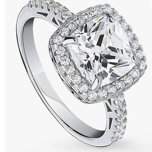 BERRICLE Sterling Silver Cushion Cut Halo Engagement/Promise Ring, Size 5.5